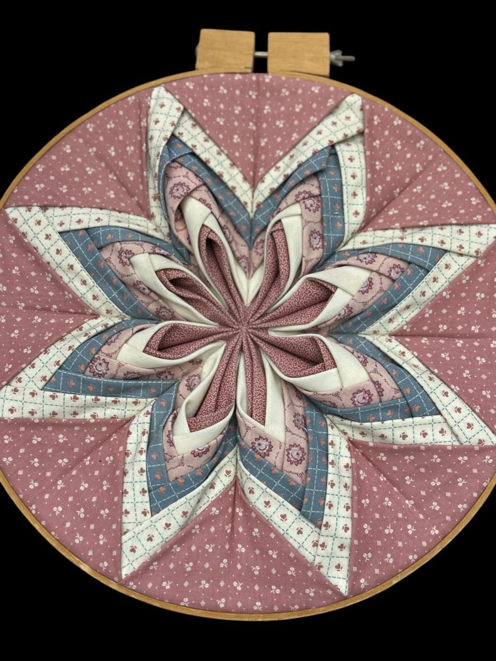 Handmade Pink & Blue Floral Star Quilt Accent